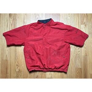 FootJoy DryJoys Pullover Jacket Mens Lrg Red Short Sleeve Golf Rain Windshirt